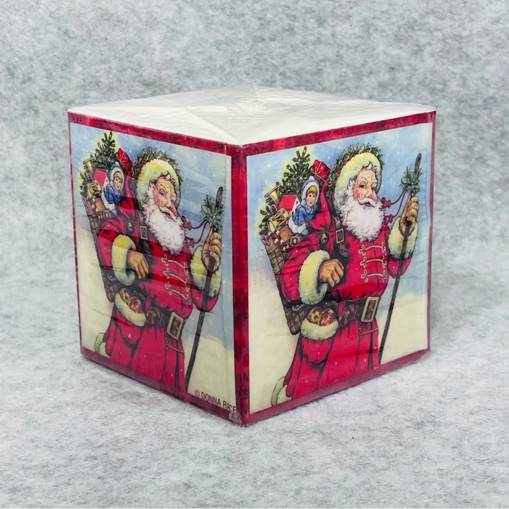 Vintage Donna Race Candle Cube Santa Father Christmas 3.25” Square Holiday Decor